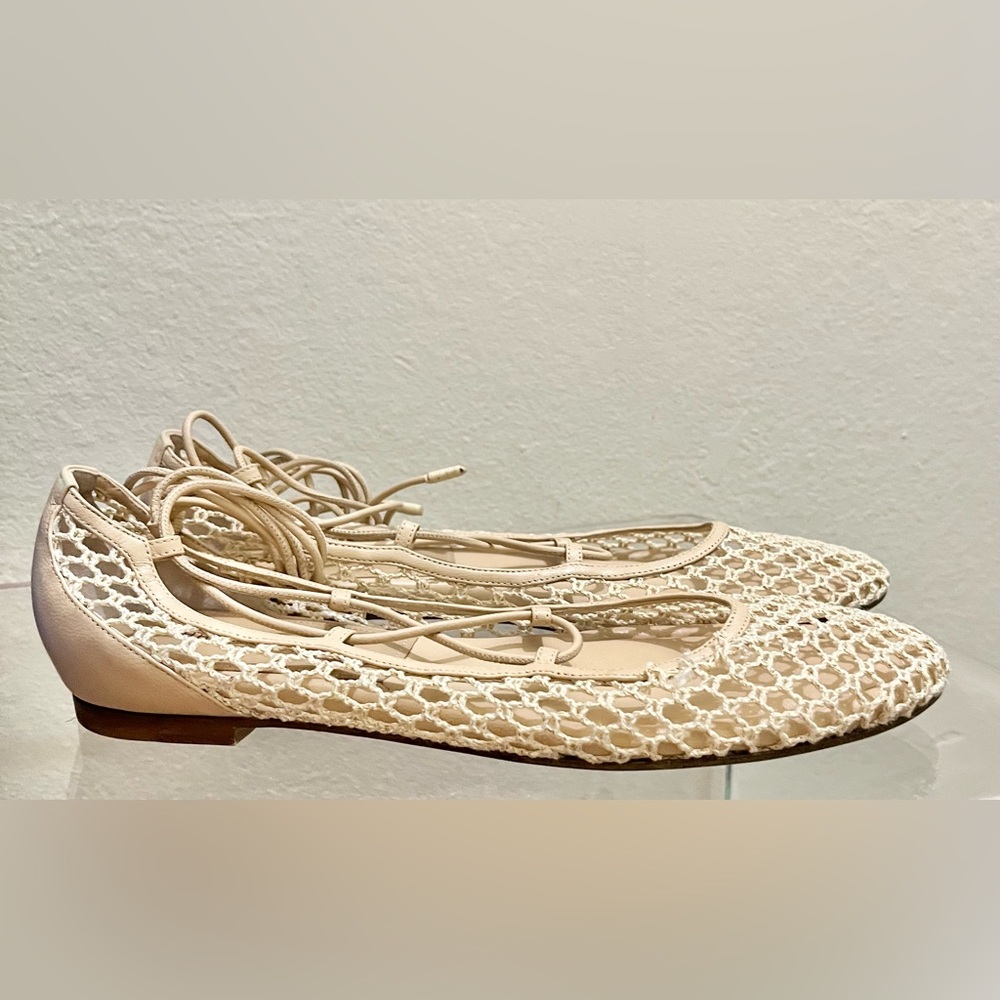Tamara Mellon Next Step Woven Ankle Wrap Ballet Flats in Natural, EU 40 (US 10) - Picture 2 of 15